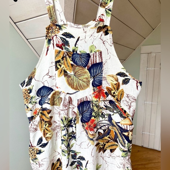 Cotton Blend Floral Plant Foliage Overalls Medium Button Straps Side Zipper - Picture 4 of 13